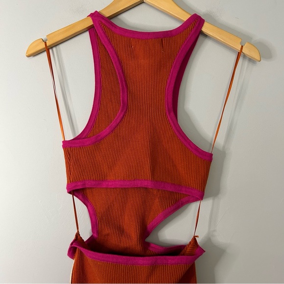 NWT Lucca Alexandra Orange and Pink Cut-Out Ribbed Midi Dress - Picture 6 of 8